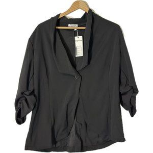 Beyove Women's 3/4 Ruched Sleeve Open Front Work Office Blazer Jackets Black